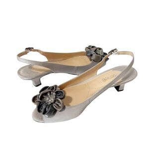 J.Renee Womens Leonelle Satin Gray Embellished Bow Slingback Sandal Size 8